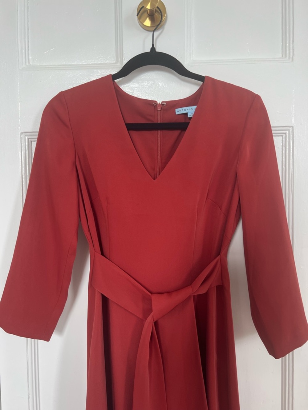 ANTONIO MELANI Rust Red V-Neck Tie-Waist Long Sleeve Dress